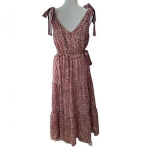 Lucy Paris Floral Pink Tiered V-Neck Maxi Dress XL